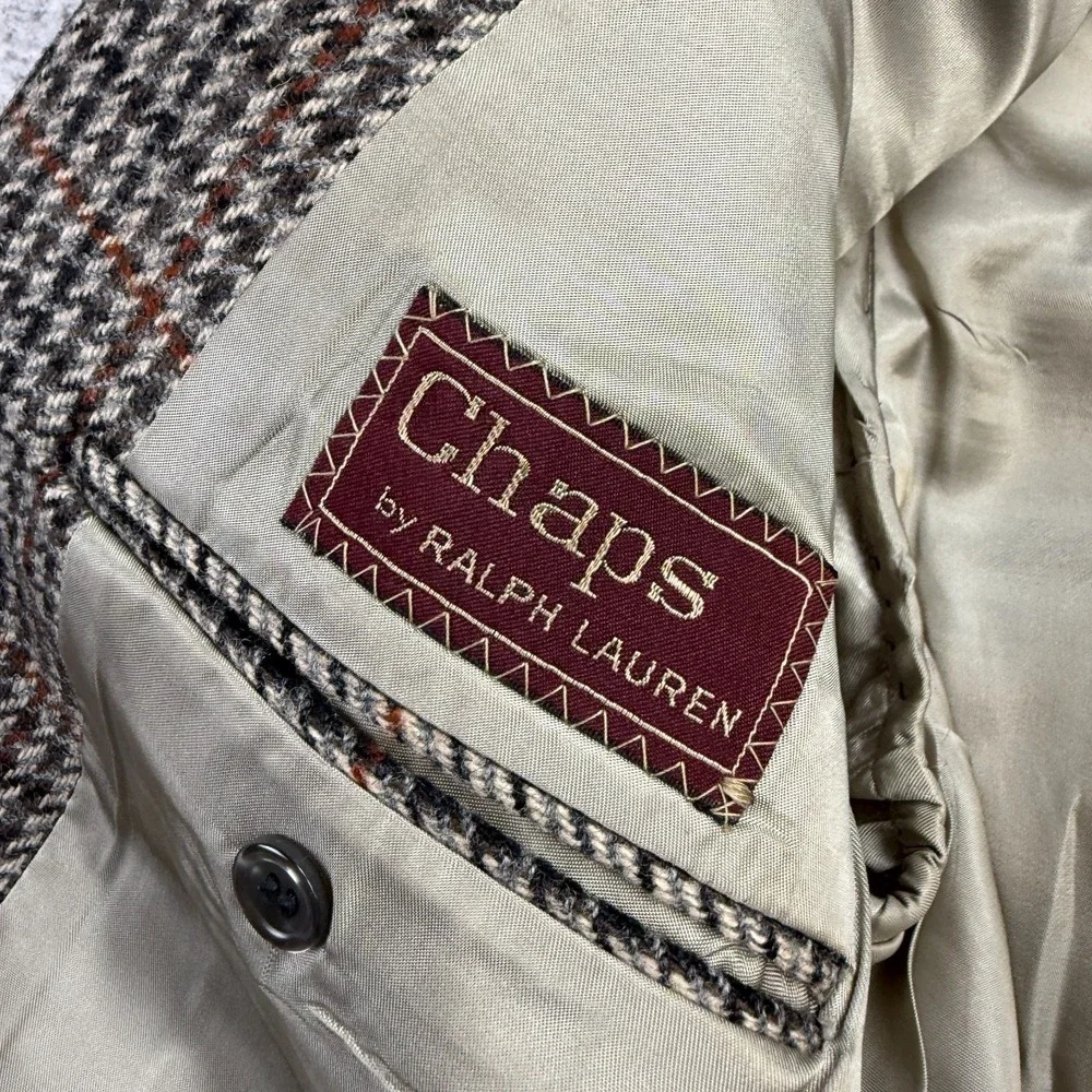 VTG Chaps Ralph Lauren Blazer Jacket Mens 40 Houndstooth Tweed‎ Coat Old Money